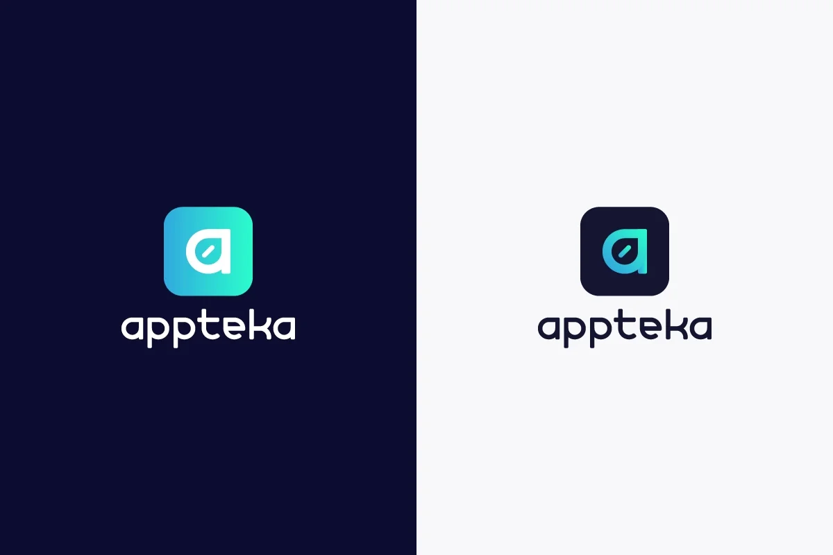 Appteka — логотип на тёмном и светлом фоне