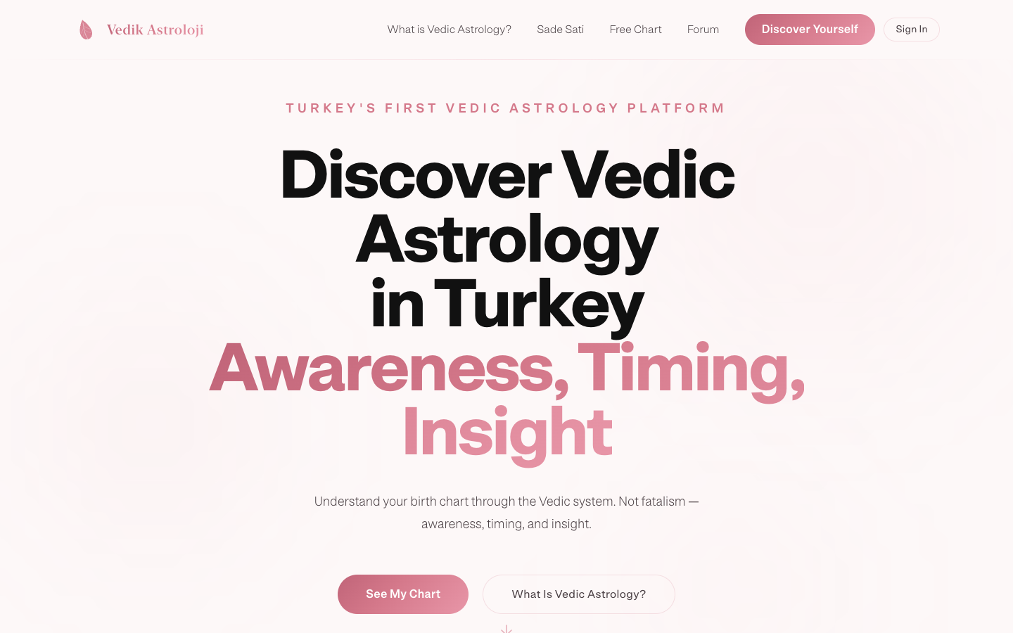 Vedik Astroloji — лендинг с hero-секцией, Flora-палитра